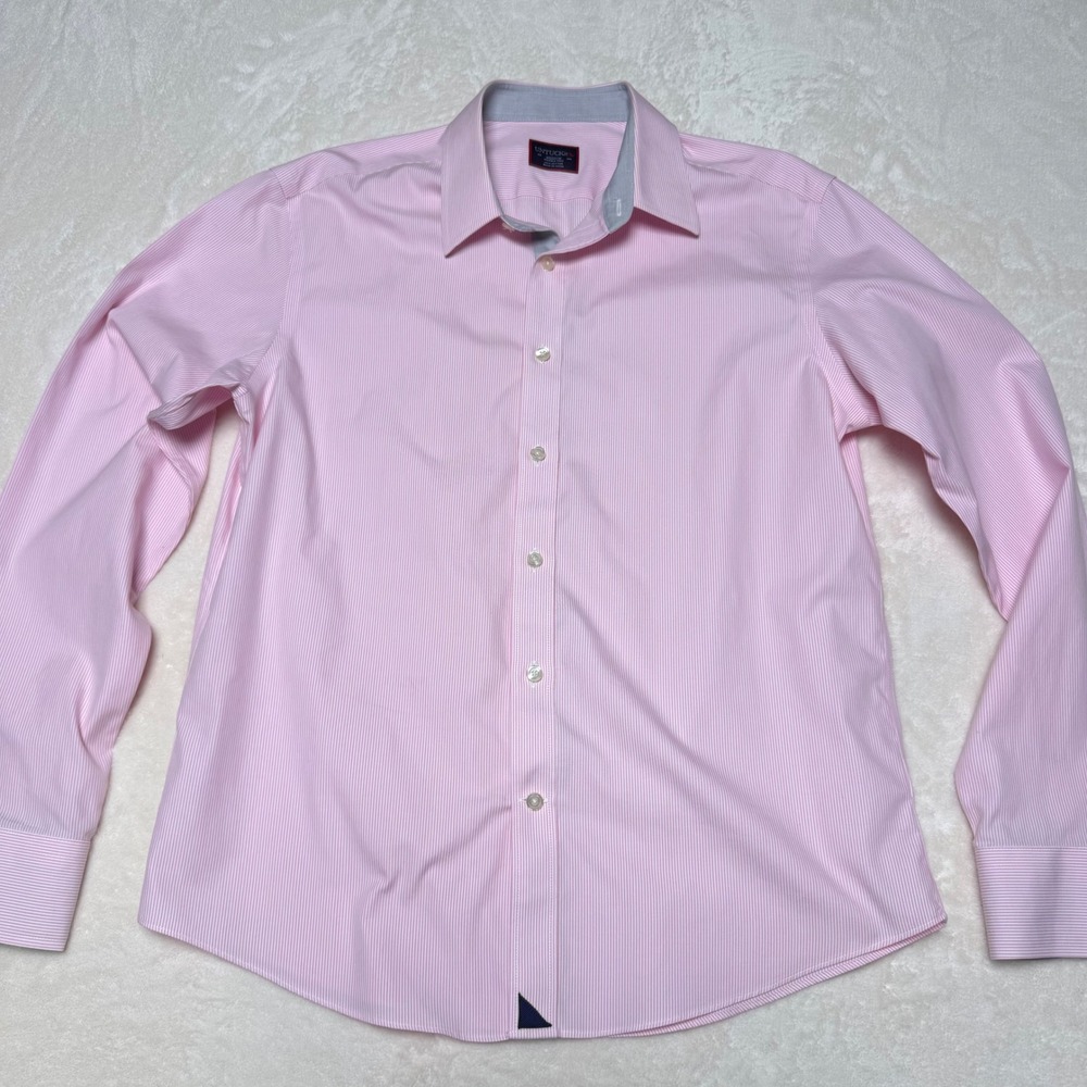 UNTUCKit Long Sleeve Button Up Shirt Size Medium Wrinkle Free Pink Pinstripe